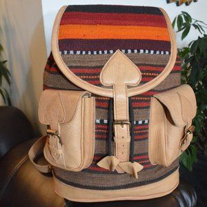 Handmade backpack for woman and man, leather wool